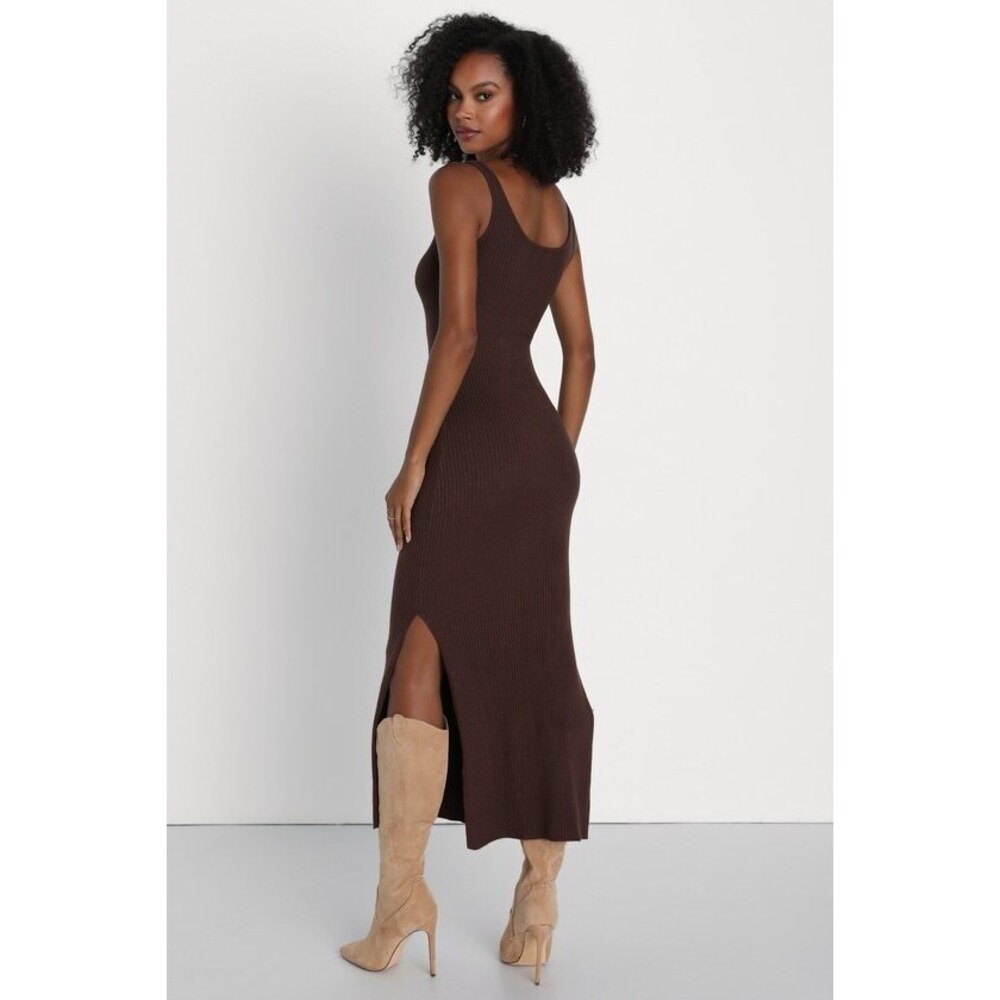 Lulus Layer Lover Brown Ribbed Knit Two-piece Dress & Cardigan Set - Size M